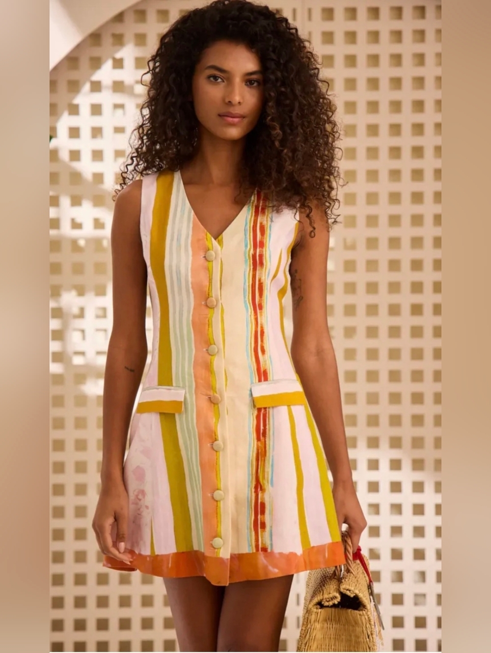 Hunter Bell Suni Dress Abstract Stripe Linen Blend Mini Size 2 NEW